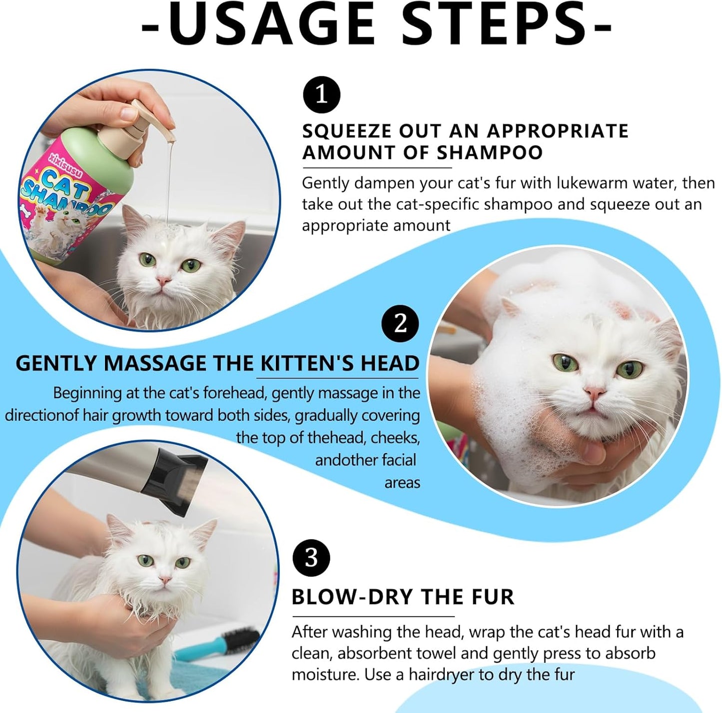 10 oz Hypoallergenic Cat Shampoo and Conditioner for Dandruff & Itchy Skin | Gentle Kitten Shampoo for Indoor Cats | Moisturizing Pet Shampoo for Cats & Kittens with Sensitive Skin (10 oz)