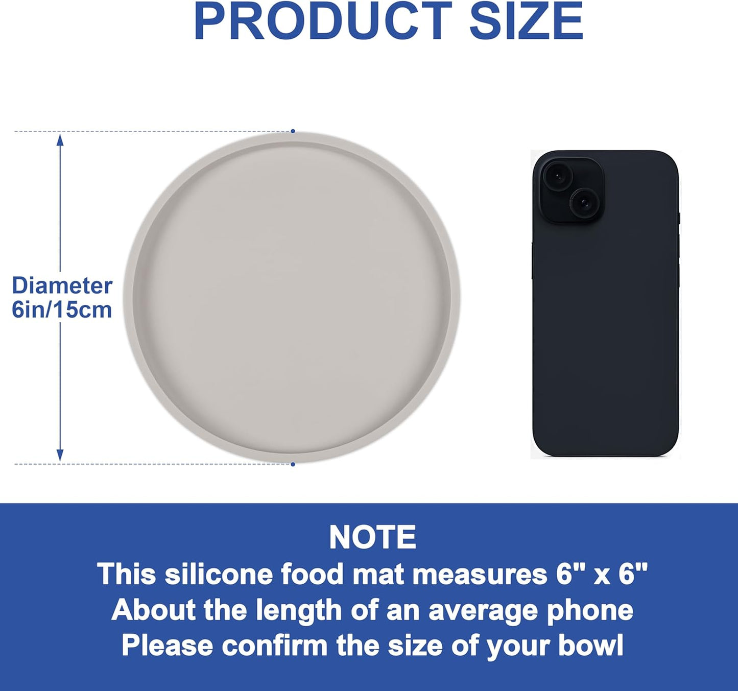 Arespark Pet Silicone Food Mat, Set of 2 Nonslip Waterproof Feeding Bowl Mat with Raised Edges for Food and Water Prevent Spills, Round Eating Tray for Dog Cat Puppy Kitten, 6'' x 6''