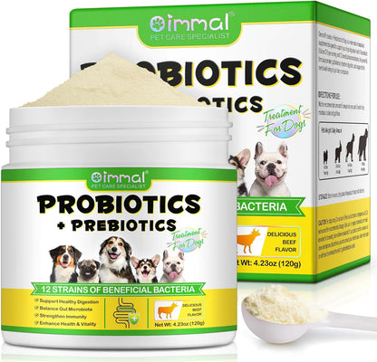 Probiotics Powder for Dogs - Pre & Probiotic Digestive Supplement with Digestive Enzymes & Prebiotics for Dog Support Gut Health, Seasonal Allergies & Immune System Dog Supplies Powder - 120 Scoops