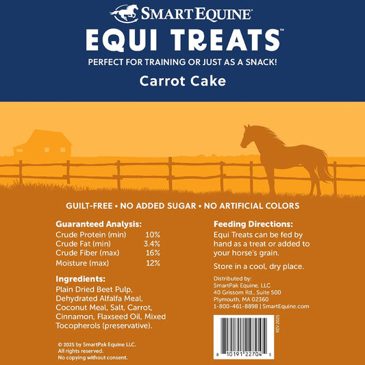 SmartEquine Equi Treats | Made with Beet Pulp & Alfalfa | High-Fiber Horse Treats | Low ESC & Starch | Bite-Sized | No Added Sugar | Carrot Cake Flavor Cookies for Horses | 4 lb Bag
