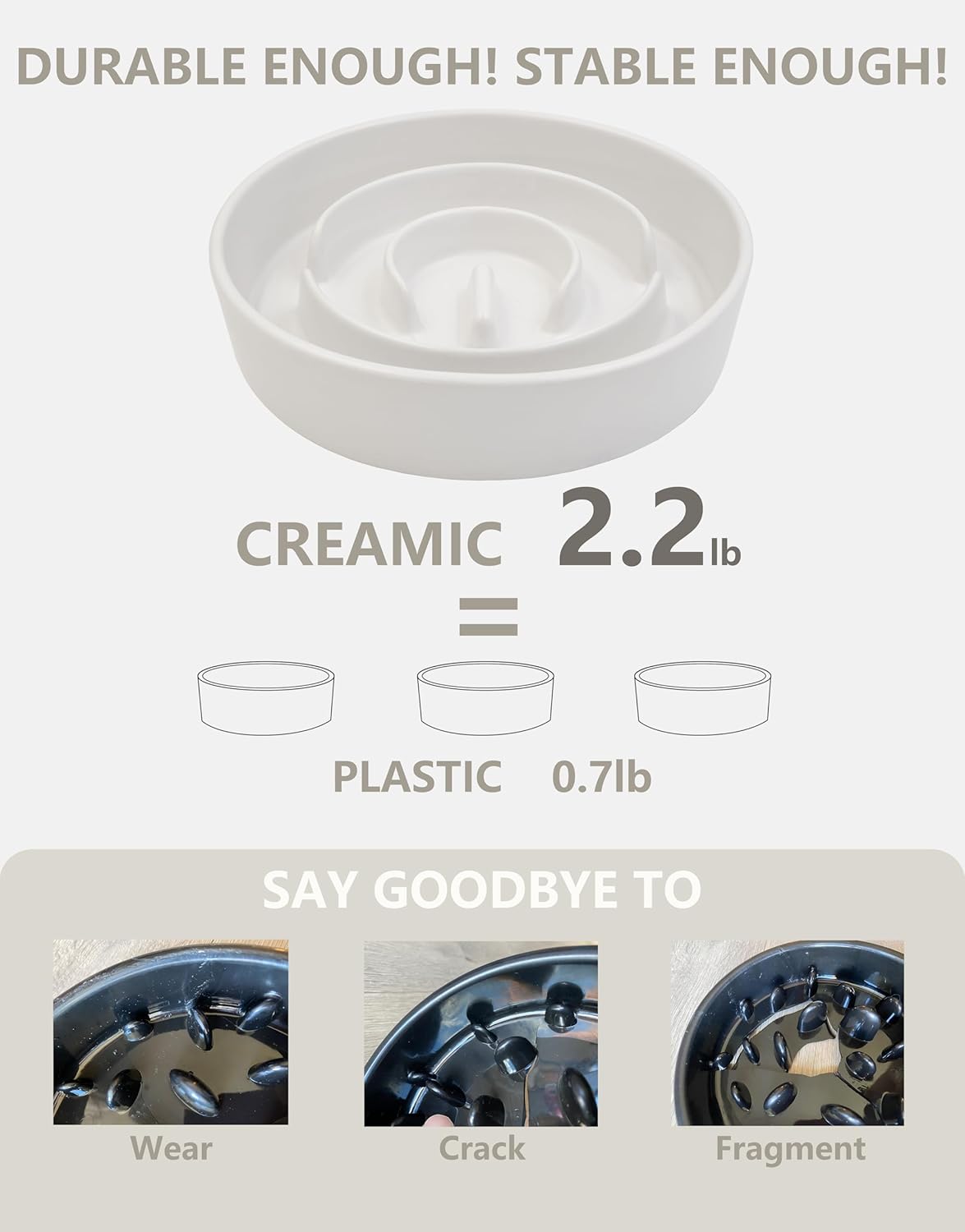 Ceramic Slow Feeder Dog Bowls, 2.0 Cups Slow Feeder for Medium and Large Dogs, Puzzle Maze Bowl to Slow Down Eating, 30oz, 8in, White