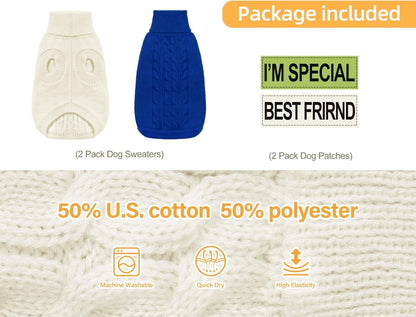 2 Pack Dog Sweaters for Small Dogs - Puppy Medium Warm Clothes in Winter, Turtleneck Pullover Design for Boy Girl Pet, Doggie, Cat, Kitten Chihuahua Bulldog Pug Beagles (S, Blue, Beige)