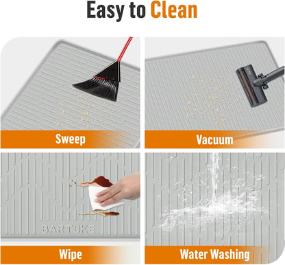 Silicone Cat Litter Mat, 32" x 22" Large Cat Litter Box Mat Litter Trapping Mat for Scatter Control, Waterproof, Soft on Kitty Paws, Clean Floor (Grey)