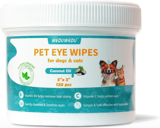 Eyes Wipes for Dogs & Cats 120 Counts, Grooming Kit Care for Dogs and Cats, Prevent Tear Stains, Eye Debris, Discharge, Mucus Secretions,Coconut Scent
