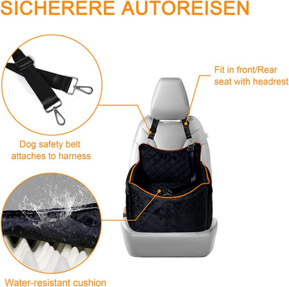 iPEGTOP Dog Car Seat for Small Medium Dogs Under 35 lbs, Washable Safety Cat Dog Booster Puppy Travel Bed with Memory Foam Cushion Secure Safe Buckles & Clip-On Leash, Black