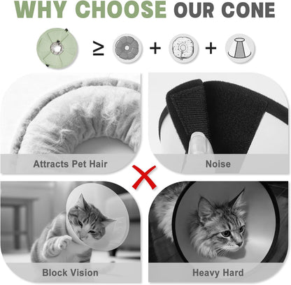 Cat Cone Collar Soft, Adjustable Elizabethan Collar for Cats to Stop Licking, Comfortable Lightweight Kitten Cone for Wound Healing and Surgery Recovery,Green,L