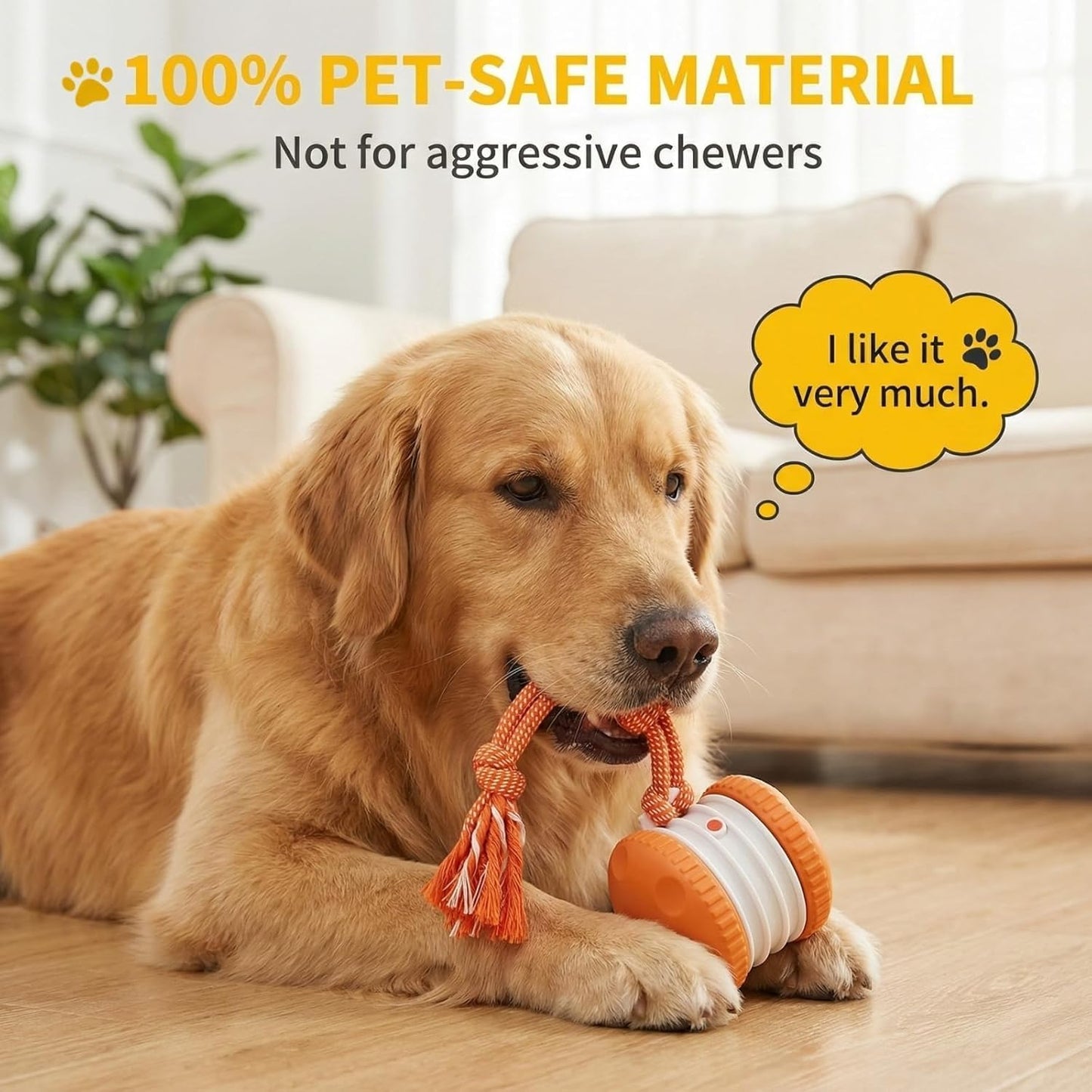 Interactive Dog Toy, Automatic Electric Rolling Ball with Rope, Random Movement, 2 Modes, Rechargeable, Interactive Dog Ball Toy for All Dog and Cat Size, Ideal for Boredom Relief (Orange)