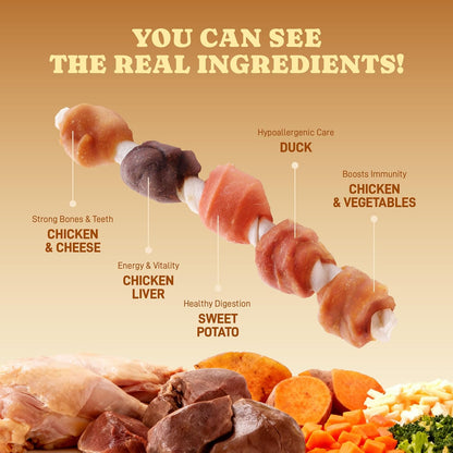 Dog Treats Bundle – Multi-Flavor Kabobs (5”) + Beef & Bully Sticks (7”, 10-Count), Low-Odor, Long-Lasting Chews for Dogs of All Breeds