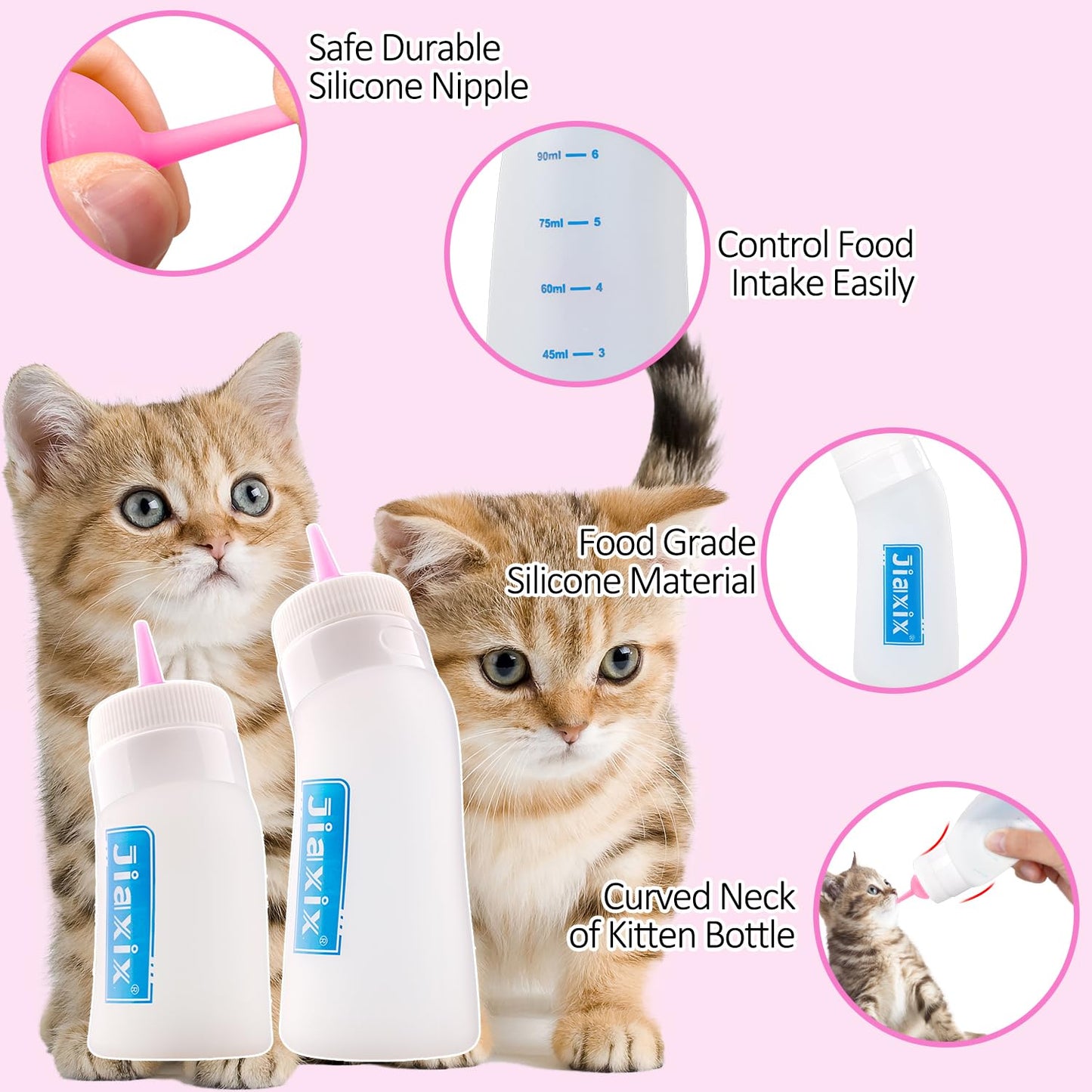 Puppy Bottles for Nursing,Puppys Bottles for Nursing Newborn Puppy,Syringe for Feeding Cat Bottle for Kittens,New Upgrade Kitten Silicone Newborn Supplies (Pink)