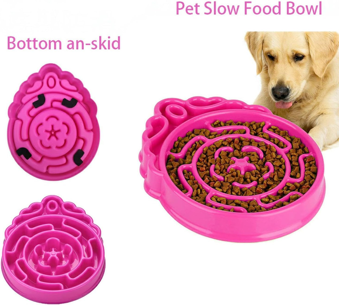 Slow Feeder Dog & Cat Bowl - Interactive Maze Puzzle Dish for Healthy Digestion, Anti-Gulping Food Grade Feeder(Pink)