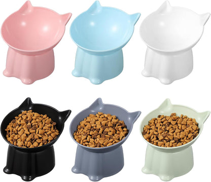 6Pcs Elevated Cat Bowls, 15°Raised Cat Food Bowl, Anti Vomiting Tilted Raised Whisker Friendly Cats Dishes, Plastic Pet Food and Water Bowls for Cats and Small Dogs