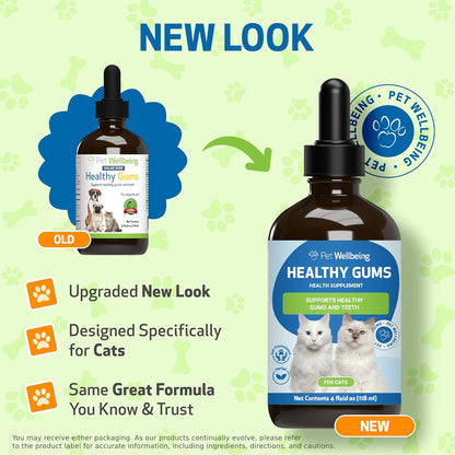 Pet Wellbeing Healthy Gums for Cats - Topical Drops for Oral Care, Dental Health & Fresh Breath - NASC Certified & Vet-Formulated - 4 oz Liquid