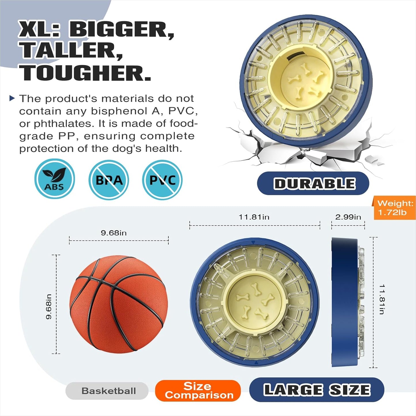 KADTC U.S. Brand & Design Large Size & Capacity Spinning Dog Puzzle Feeder - Food Dispensing Slow Puzzles Bowl for Dogs Feeding Time from 5-60 min Puppy Treat Dispenser Toys Christmas & New Year Gift