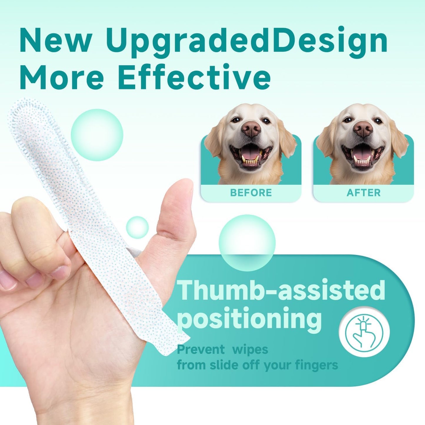 Pet Dental Finger Wipes for Dogs & Cats, Dog Teeth Cleaning Wipes Dog Tooth Brushing Kit by Remove Plaque and Tartar & Freshens Breath Buildup No-Rinse Dog Finger Toothbrush