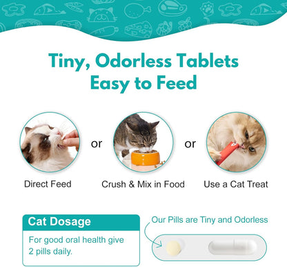 Cat Dental Care, Bad Breath, Stomatitis & Gingivitis Treatment for Cats, Cat Gum Disease Treatment, Cats Oral Health for Teeth, Gums, Mouth and Tartar, 400 Tiny Tablets
