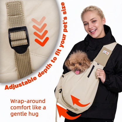 Dog Carrier Sling,Dog Carriers for Small Dogs & Cats Up to 20lbs,Puppy Carrying Backpack Pet Purse with Pockets,Adjustable Shoulder Strap,Hands Free for Travel (Beige)