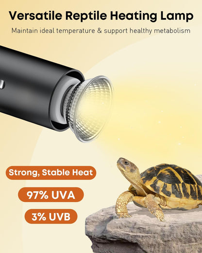 Pawfly Reptile Heat Lamp, Terrarium Basking Spot Lamp with 50 W UVA UVB Bulb, Timer & Dimmer, Adjustable Heating Light for Amphibian, Bearded Dragon, Tortoise, Lizard & Chameleon