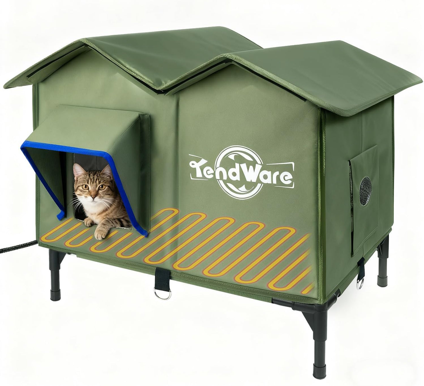 Outdoor Cat House Heated Cat House for Outside with Elevated Base Cat-Attracting Eave Design Feral Stray Shelter Weatherproof in Winter Garage Yard Porch
