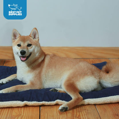 Best Pet Supplies Machine Washable Dog Crate Mat – Double-Sided Kennel Pad - Navy Blue, S (24 x 17)