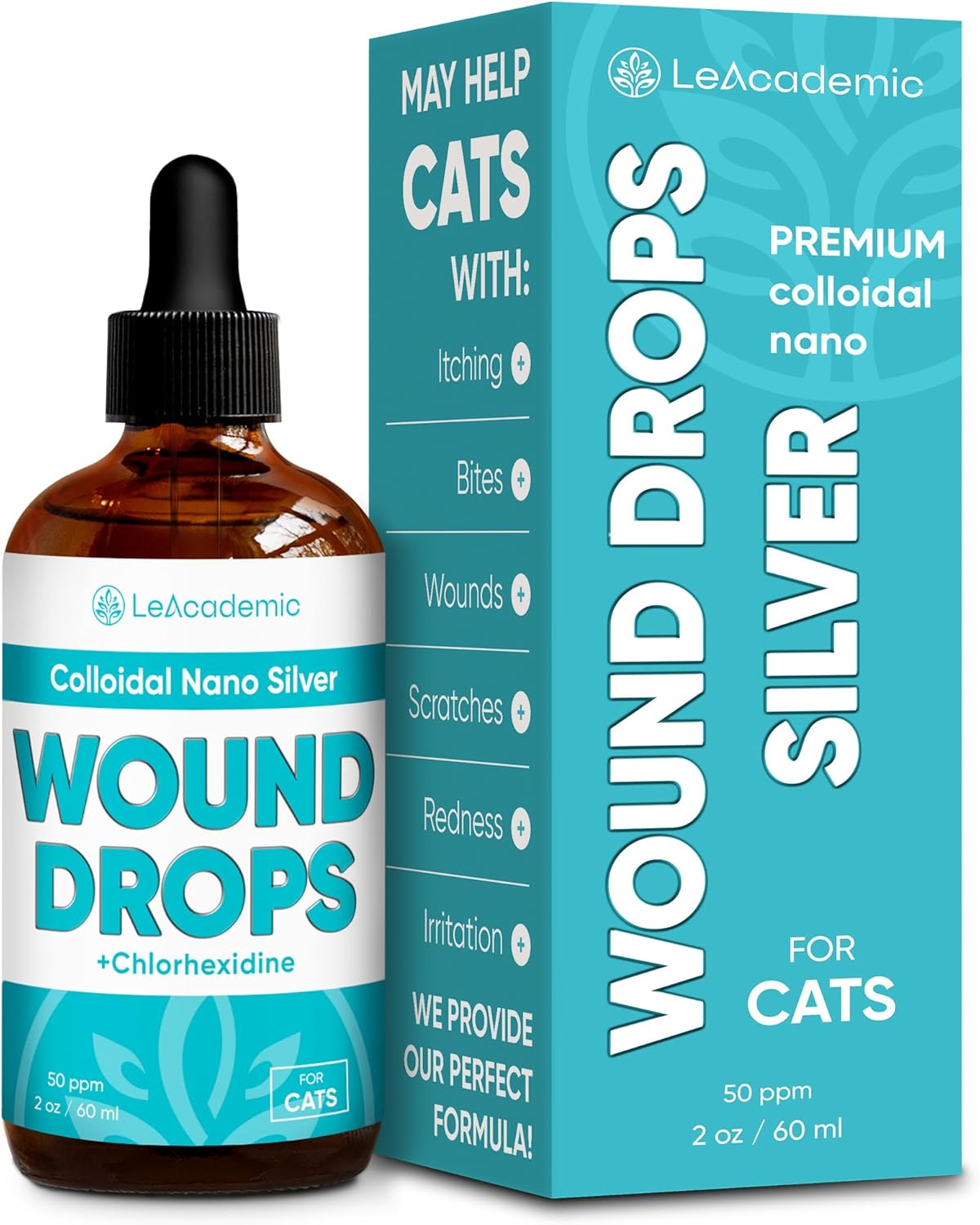 Cat Wound Care in Drops | Cat Cone May Be Beneficial Here | Nano Silver + Chlorhexidine in the Composition to Care the Skin with Bites, Scratches, Redness, Irritation, and Sutures After Surgery | 2 Oz