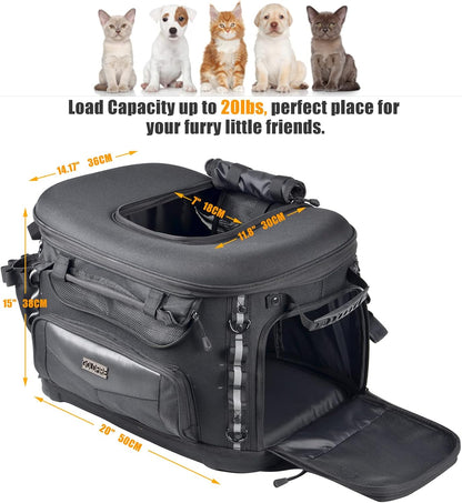 Dog Cat Carrier Crate Travel Bag + Driver Backrest Adjustable Quick Release Rider Backrest for Harley Road Glide Street Glide Electra Glide Road King