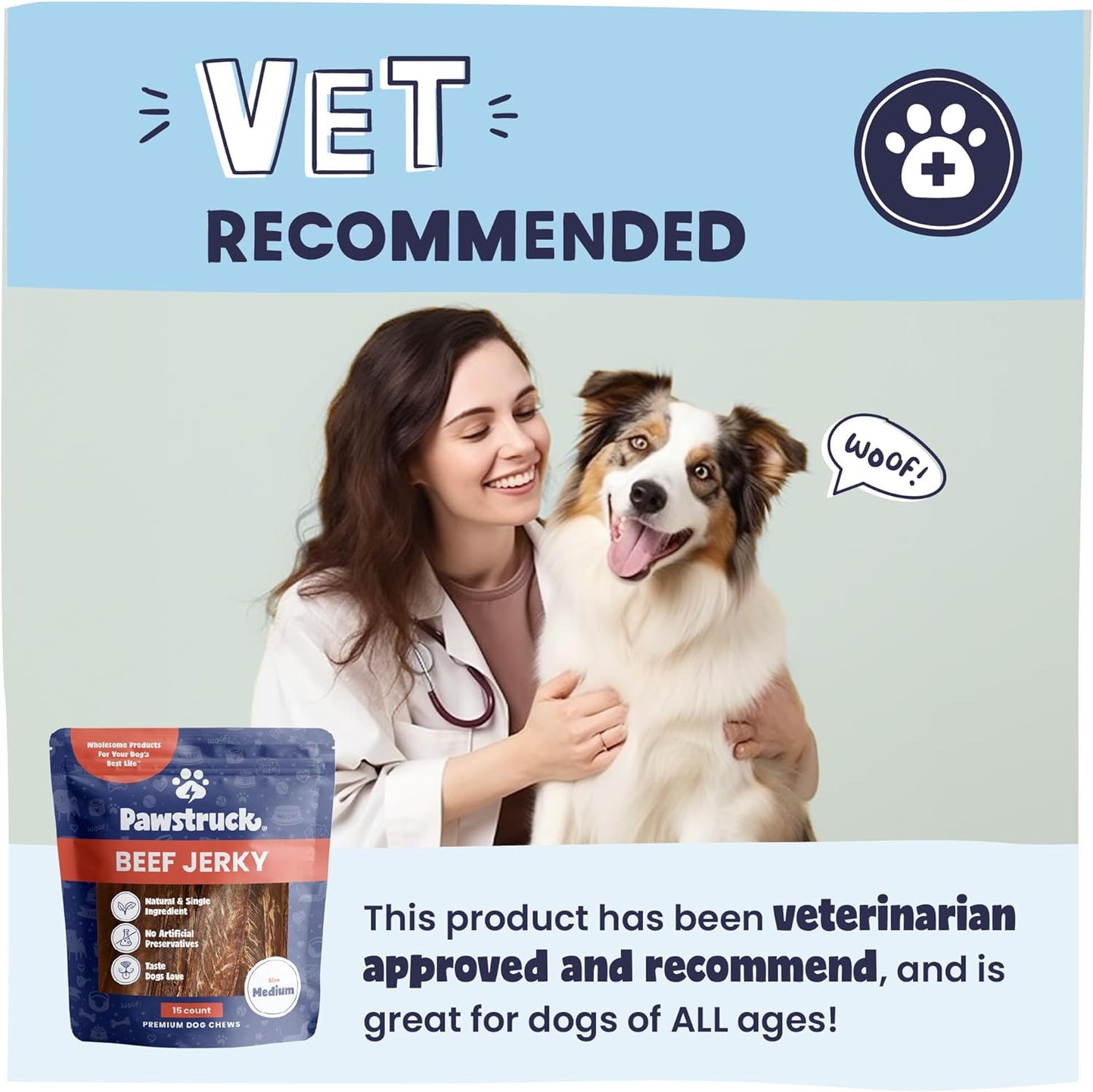 Pawstruck Premium Beef Jerky Dog Treat Chews, Medium 4"-6" Strips – Supports Hip & Joint Health, Rich in Glucosamine & Chondroitin, No Added Preservatives – 25 Count