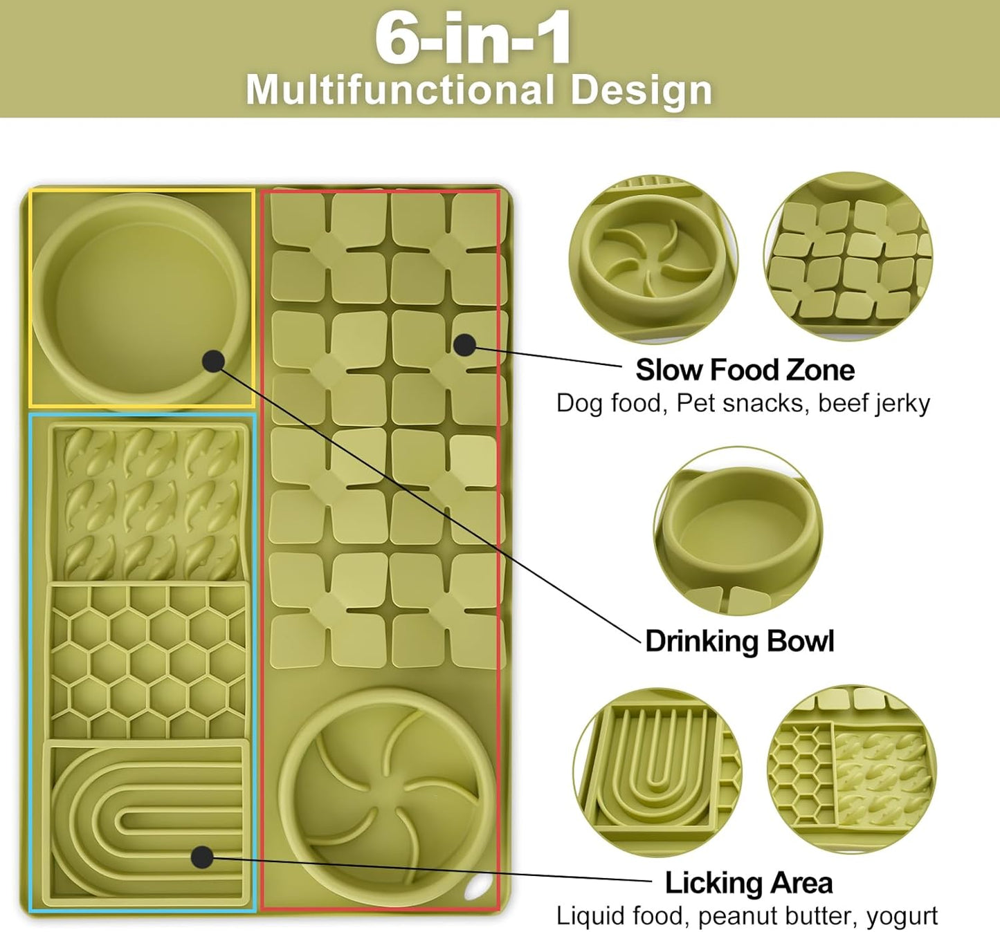 Lick Mat for Dogs, Silicone Slow Feeder Bowl for Food and Water, Licking Pad with Suction Cups for Yogurt Peanut, Snuffle Mat Puzzle Toys Food Treat for Dog Anxiety Relief Training