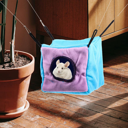 Small Animal Hanging Hammock Cage with Double-Layer Cozy Cube Bed for Hamsters Squirrels Ferrets and Chinchillas Small Pet Suspend Cage Hideout