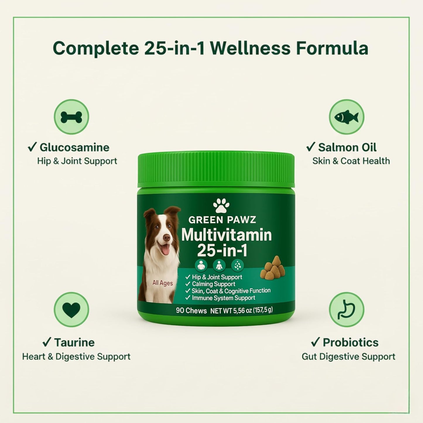 Dog Multivitamin – 90 Soft Chews for Hip & Joint, Skin & Coat, Digestion, Immunity – Glucosamine, Probiotics & Omegas – All Ages & Breeds – Chicken Flavor