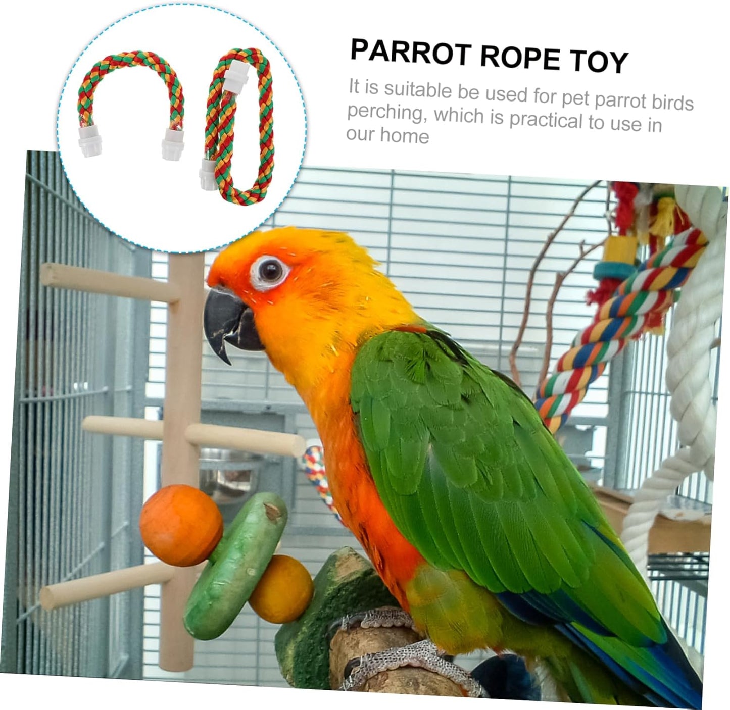 Happyyami 2pcs Rope Perch Set for Parrots Budgies and Macaws Multi-Purpose Chewing Toy Natural Material Lengths