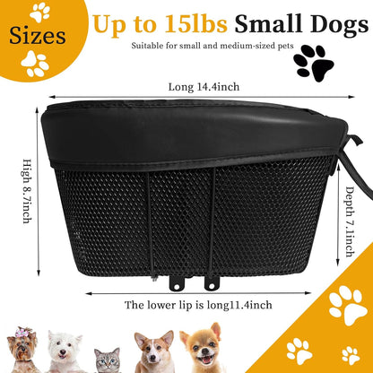Dog Bike Basket, Adjustable Safety Strap Pet Bike Basket, Bike Dog Basket with Black Liner,for Up to 15lbs Small Dogs Cats Pets(Black)