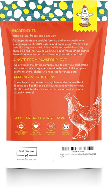Organic Freeze-Dried Egg Treats for Dogs & Cats — 100% Single-Ingredient Egg — Grain-Free, Gluten-Free, High Protein Nutrition, Food Topper & Training Reward — Made in USA (Pack of 3)