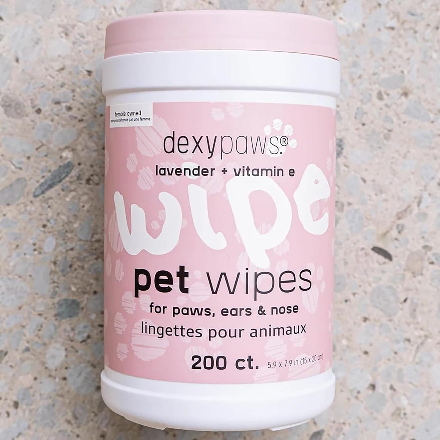 Dexypaws: Pet Wipes - Lavender & Vitamin E - 200ct Canister Cleansing Wet Wipes, Cats & Dogs Grooming Care, Paws-Face-Ears-Nose, Moist-Gentle-Portable