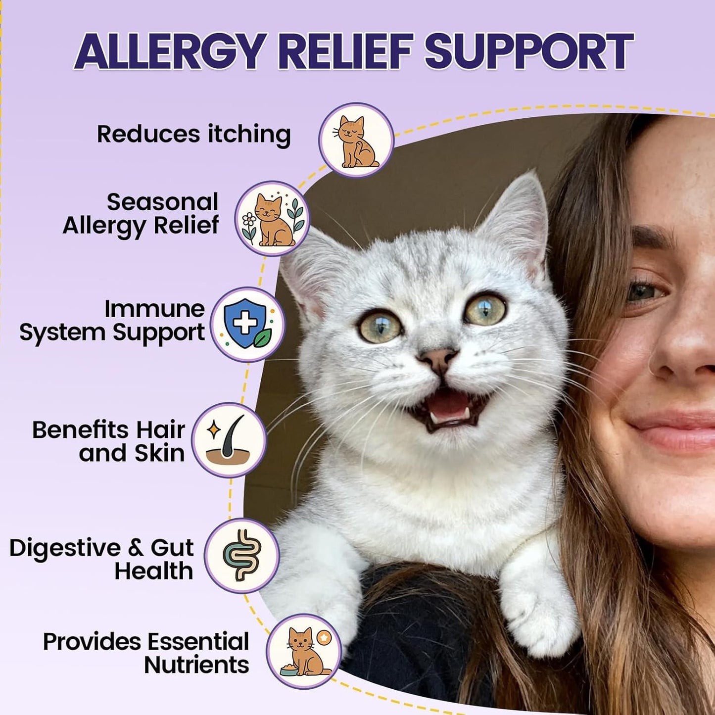 Cat Allergy Relief for Cats with Probiotics & Fish Oil - 500 Crunchy & Creamy Chews for Itchy Skin, Seasonal Allergies, Immune, Skin & Coat Support - with Omega 3 for All Breeds & Ages - Krill Flavor