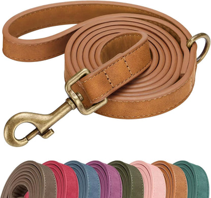 Didog Stylish PU Leather Dog Leash for Small Dogs, Easy to Clean 5ft Small Dog Leash with Metal Tangle-Free Clip, Fashionable and Elegant for Walking, Running and Training,Light Brown, S