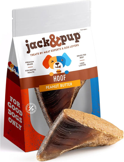 Jack&Pup Filled Cow Hooves for Dogs, Cow Hoofs for Dogs, Natural Dog Chews, Stuffed Bones (Peanut Butter Flavor) 1 Pack
