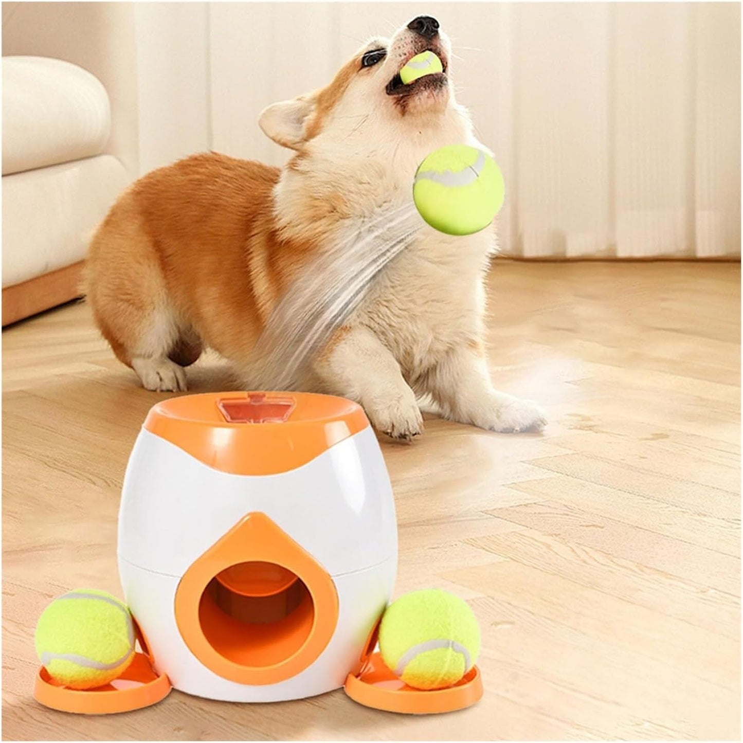 Automatic Dog Ball Launcher Tennis Ball Reward Machine for Small Medium Large Dogs Indoor Outdoor Training Automatic Feeder for Interactive Dog Training Non-Electric Fetch Toy(New Orange)