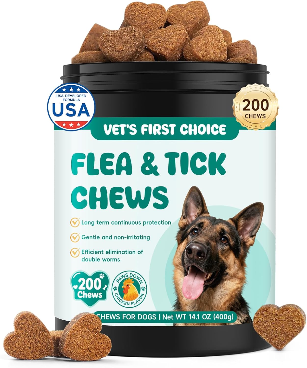 Flea and Tick Prevention for Dogs Chewable, Natural Oral Flea and Tick Treatment, Dog Flea Chews Support Skin & Digestive Supplement for Puppies & All Breeds 200 PCS