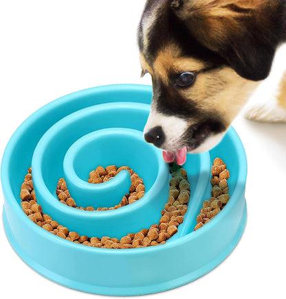 SunGrow Dog Slow Feed Bowl, Spiral Design Encourages Slow Eating, Interactive, 8”, Non-Slip Base, Portion Control, Blue, 1pc