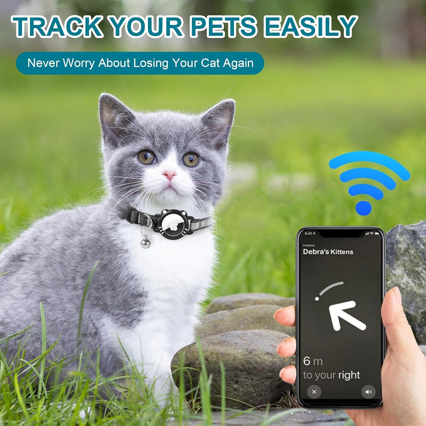 Airtag Cat Collar, Reflective Cat Collar with Apple Air Tag Holder, Breakaway GPS Tracker Pet Collar with Bell for Cat Kitten, Airtag Not Included, Black, S(9-11 Inch)