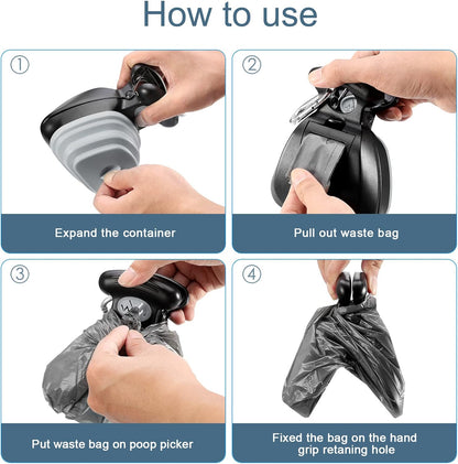 Pooper Scooper, Expandable Pet Poop Picker, Portable Dog Pooper Scooper for Small and Large Dogs, Waste Bag Storage Compartment, 6 Roll of Trash Bag