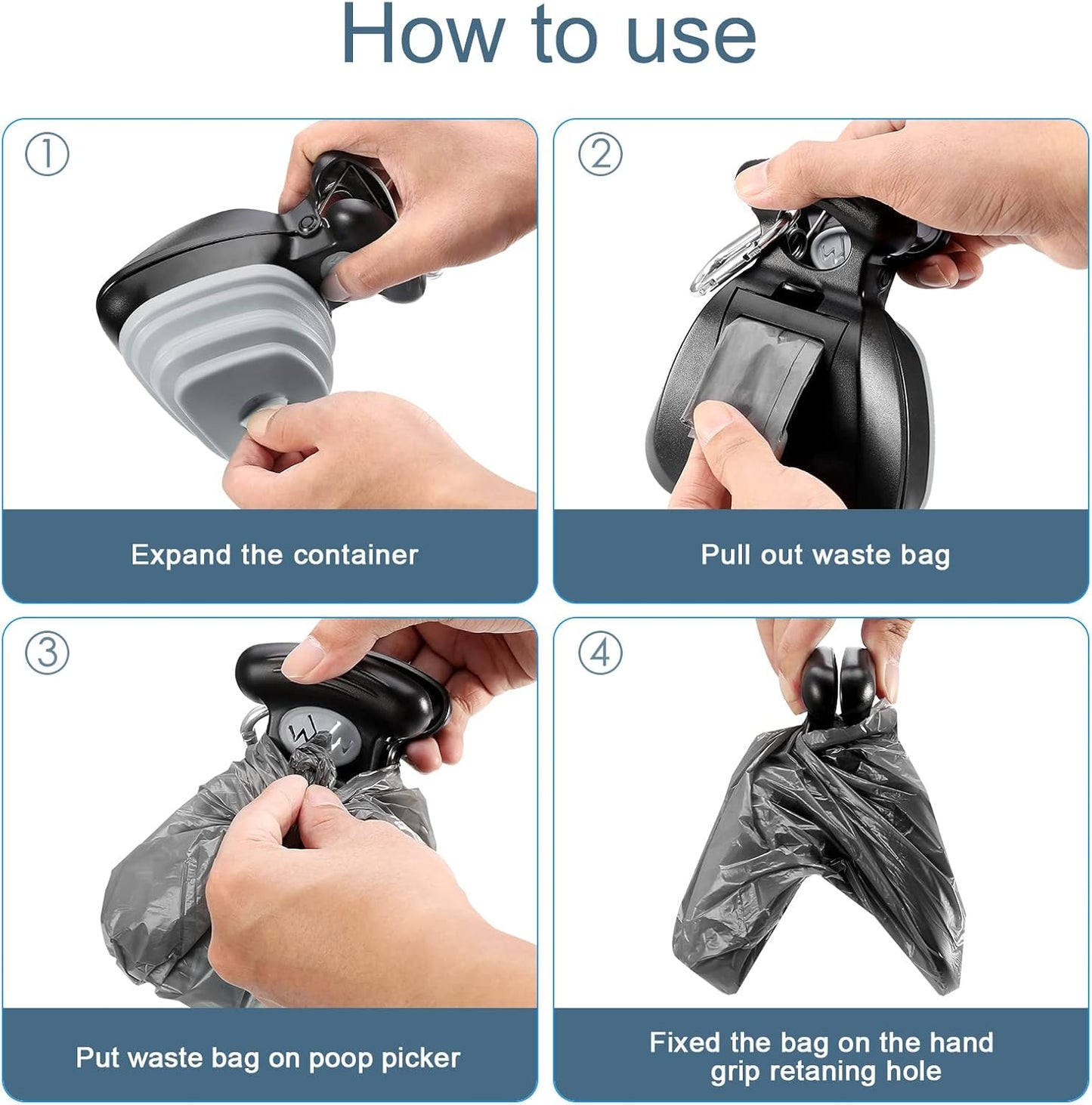 Pooper Scooper, Expandable Pet Poop Picker, Portable Dog Pooper Scooper for Small and Large Dogs, Waste Bag Storage Compartment, 6 Roll of Trash Bag