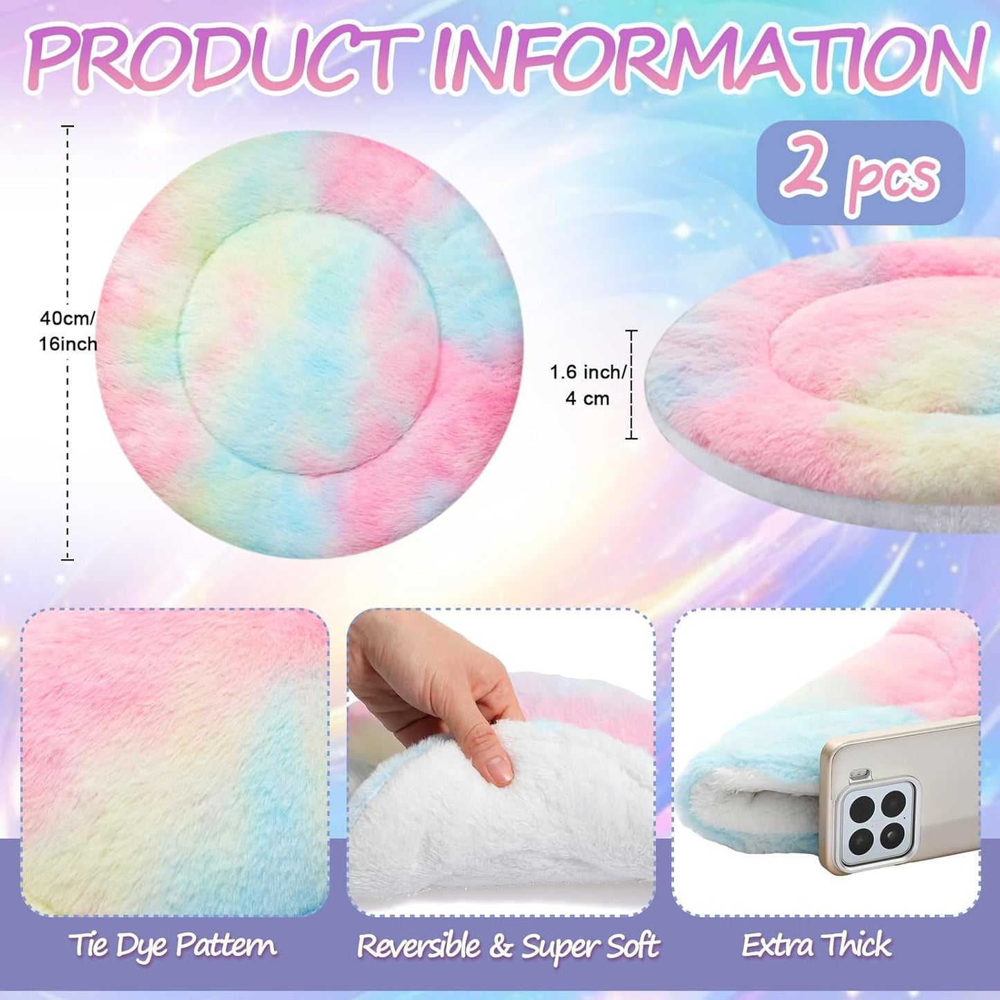 VitalCozy 2 Pack Self Warming Cat Pad Self Heating Pad Bed Reversible Machine Washable Reflects Body Heat Warm Thermal Pet Mat Crate Blanket for Feral and Indoor Cat(16'',Tie Dye)