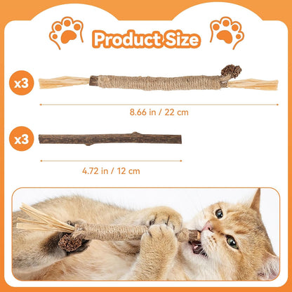 6Pcs Silvervine Sticks for Cats with Catnip Bag, Cat Chew Toys for Teeth Cleaning and Anxiety Relief, Natural Dental Care Kit for Indoor Cats & Kittens