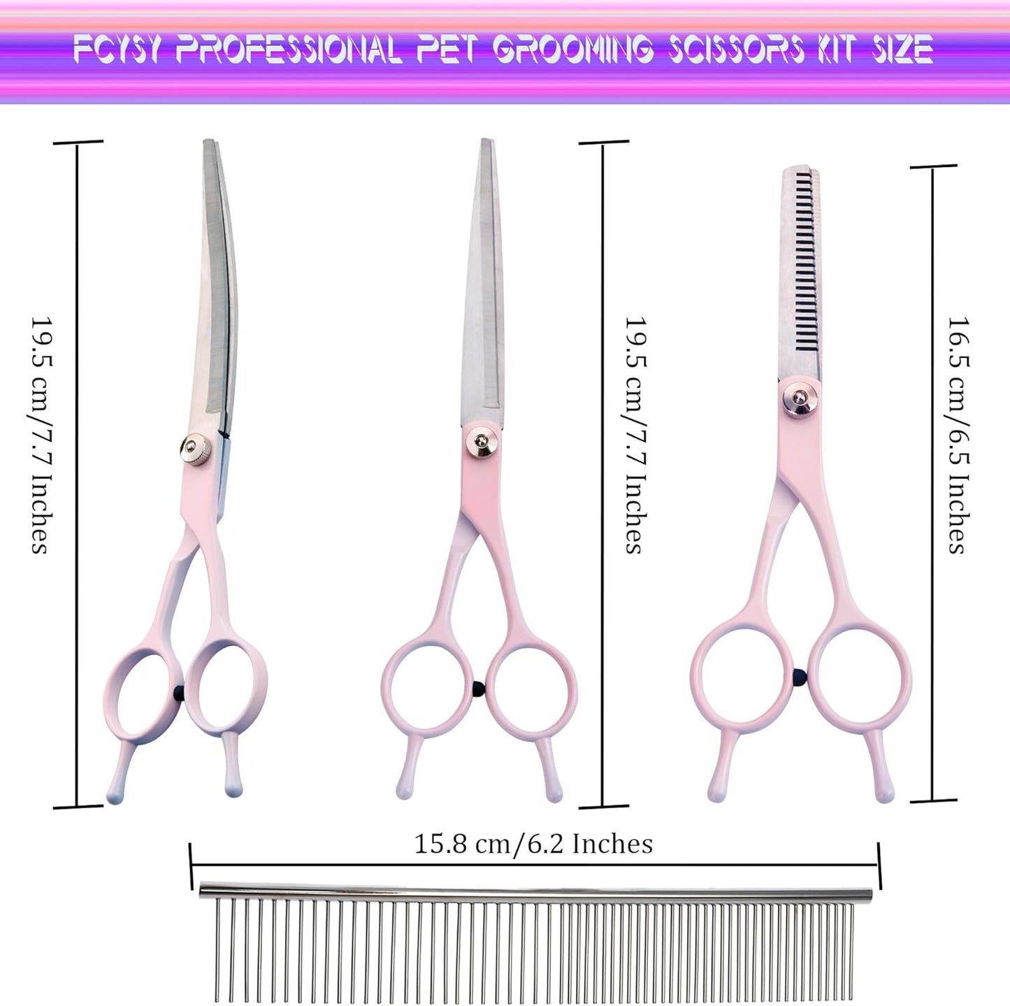 Dog Grooming Scissors Kit, Fcysy Professional Dog Trimming Scissors Set, Hair Cutting Curved Thinning Shears for Pet Cat at Home, Pet Grooming Supplies