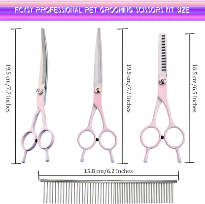 Dog Grooming Scissors Kit, Fcysy Professional Dog Trimming Scissors Set, Hair Cutting Curved Thinning Shears for Pet Cat at Home, Pet Grooming Supplies
