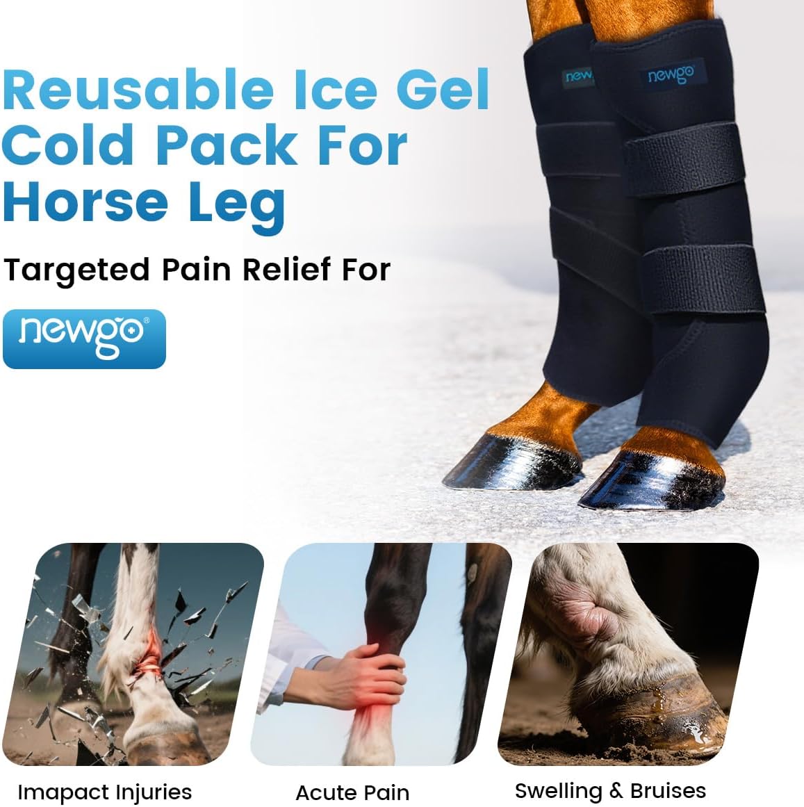 NEWGO Horse Ice Pack Reusable Horse Leg Wrap for Injury, Cooling Horse Knee Wrap Full Coverage Leg Ice Boot Cold Pack 2 Wrap with 4 Gel Packs for Knee, Legs, Boots, and Hooves