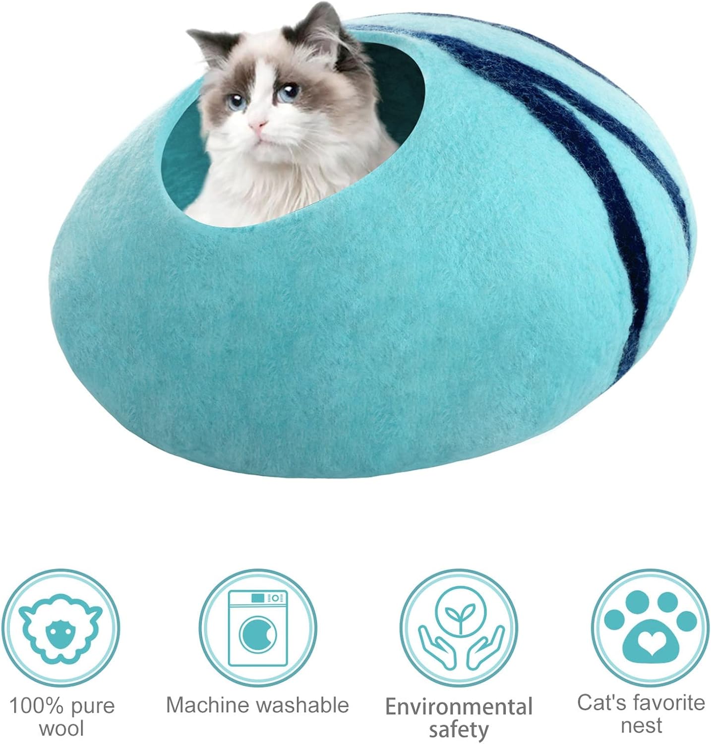 Cat Cave,Premium Felt Cat Bed for Indoor,Cave Bed Artificial Wool Comfortable Warm Hideout Pet Kitten Dome for Indoor