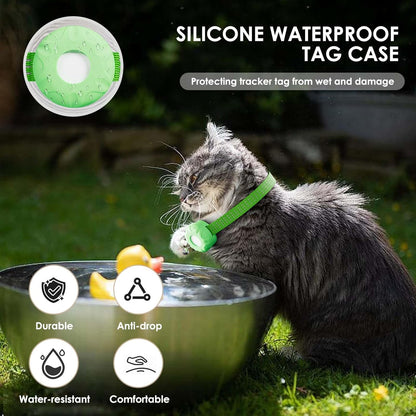 GPS Tracker for Cats, Compatible with Apple Find My App (Only iOS), No Monthly Fee, Waterproof (White Tracker, Green Cat Collar)