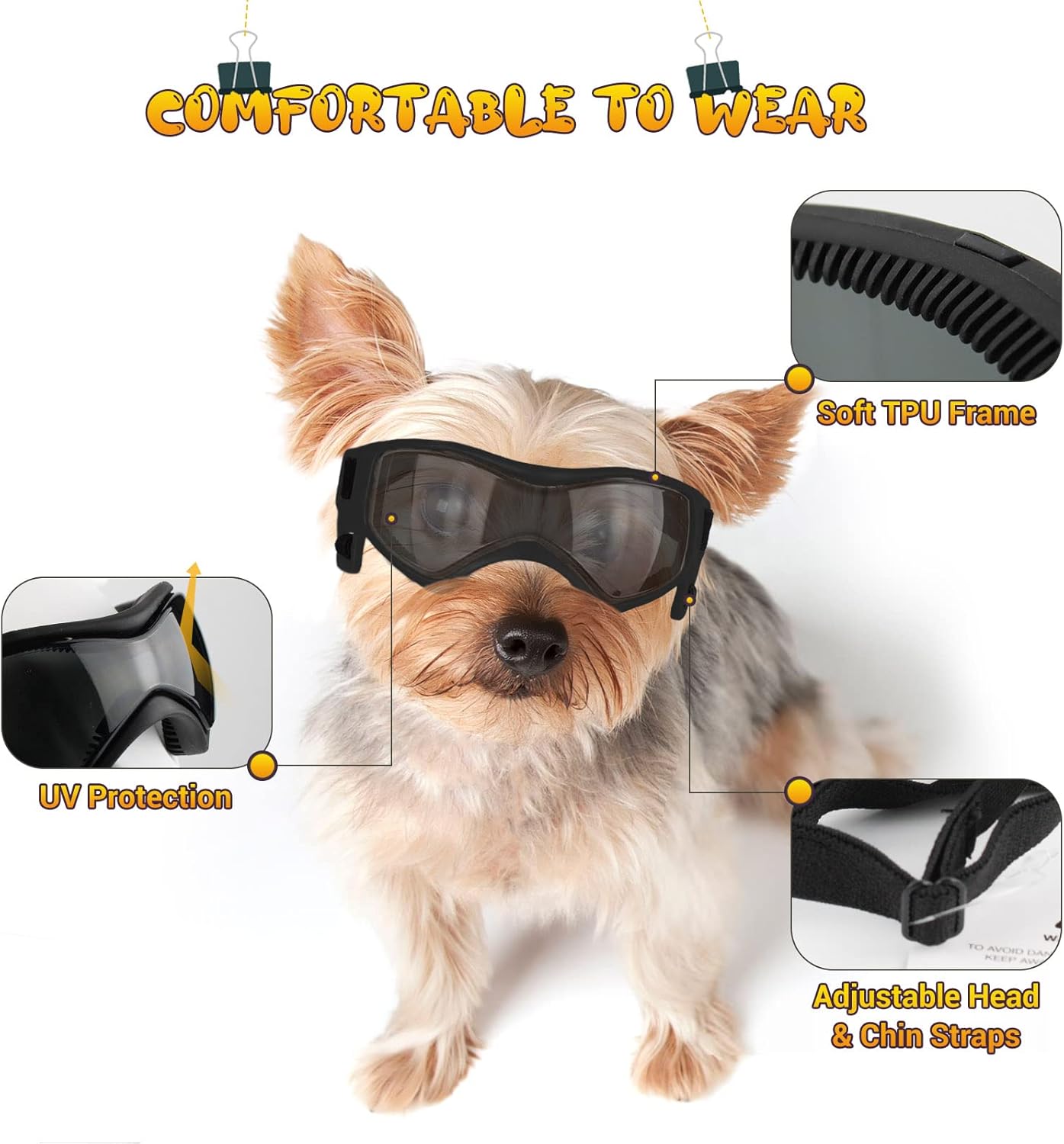 PETLESO Dog Goggles Small Breed, UV Protection Dog Sunglasses for Medium Dog Outdoor Riding Driving, Medium Black